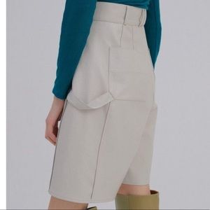 Wnderkammer Eco Leather Half Trouser In Light Gray, Plain Pattern